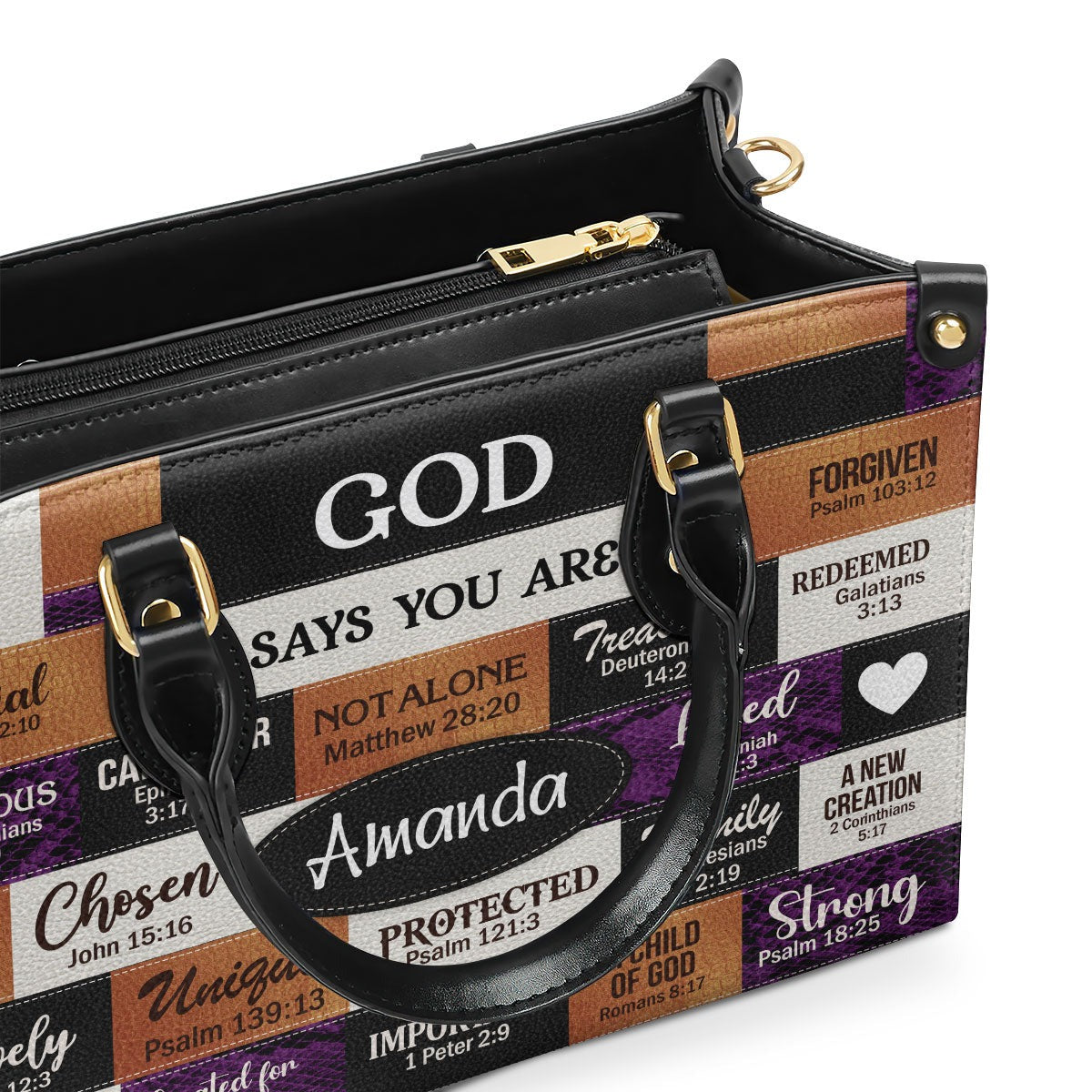 Personalized Christian Leather Handbag, God Says I Am Custom Name Purse with Bible Verses, Faith Based Religious Gift for Women BLAF32